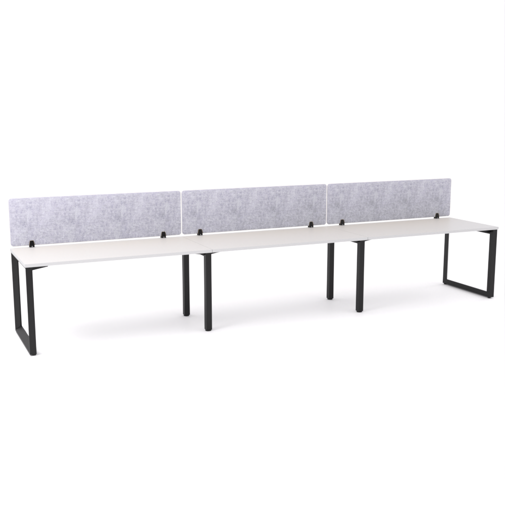 California Office Workstations (Loop Legs) 3-User Single-Sided Desk With AcoustiQ Screen (Marble Gray Screen)