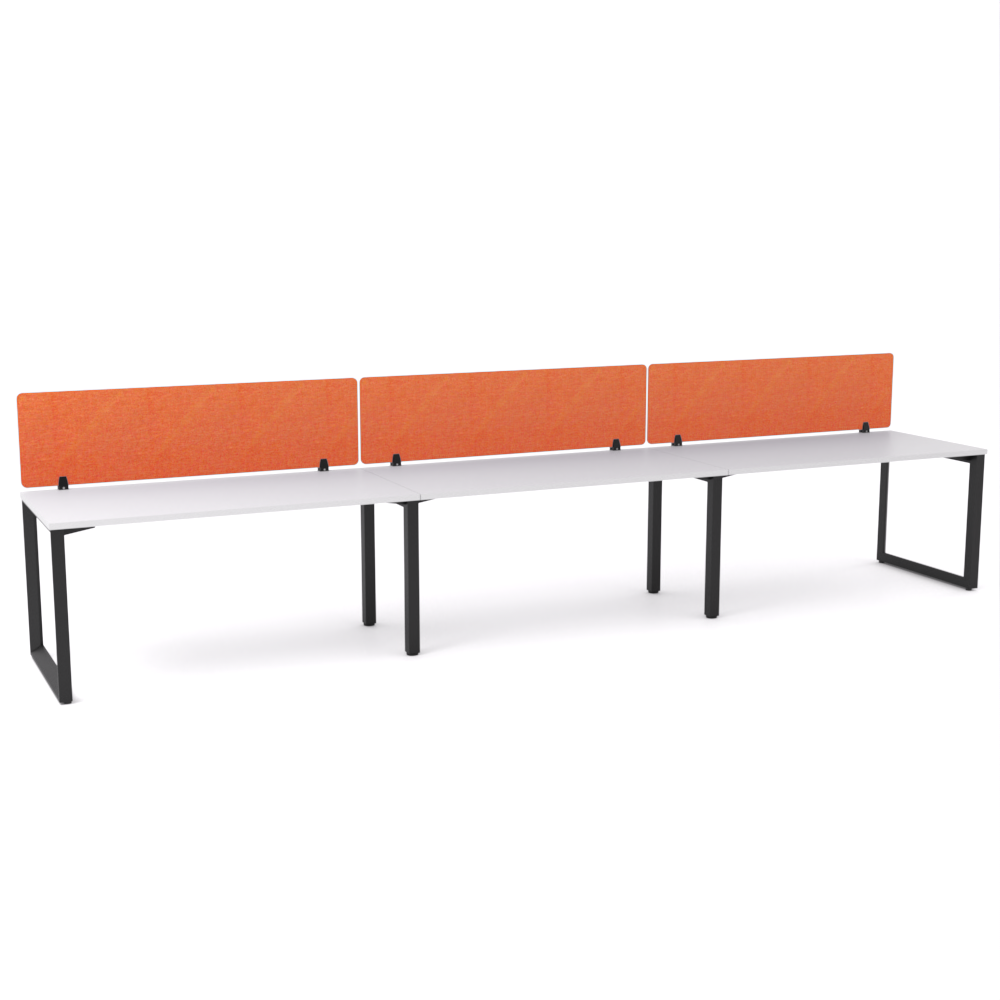 California Office Workstations (Loop Legs) 3-User Single-Sided Desk With AcoustiQ Screen (Orange Screen)