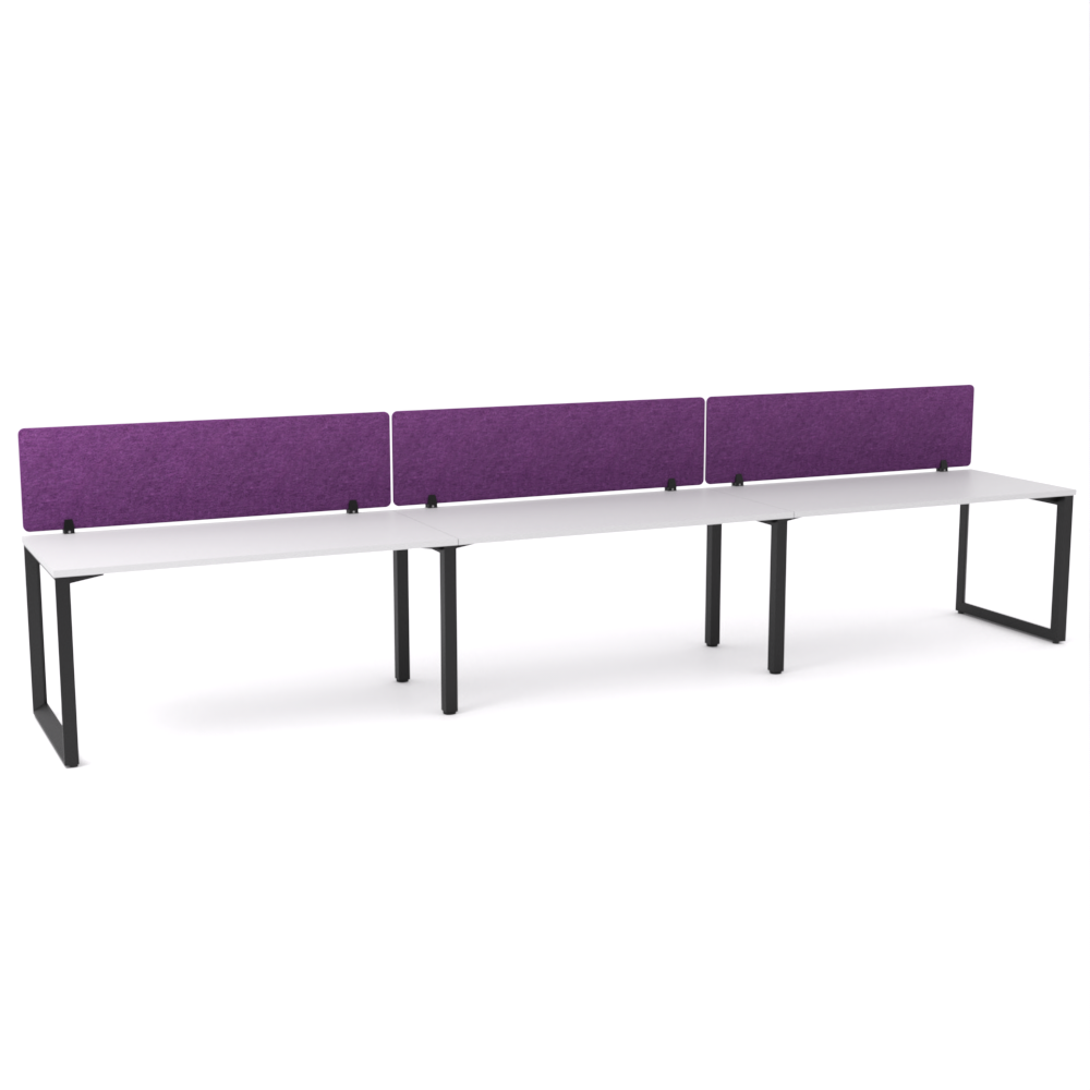 California Office Workstations (Loop Legs) 3-User Single-Sided Desk With AcoustiQ Screen (Purple Screen)