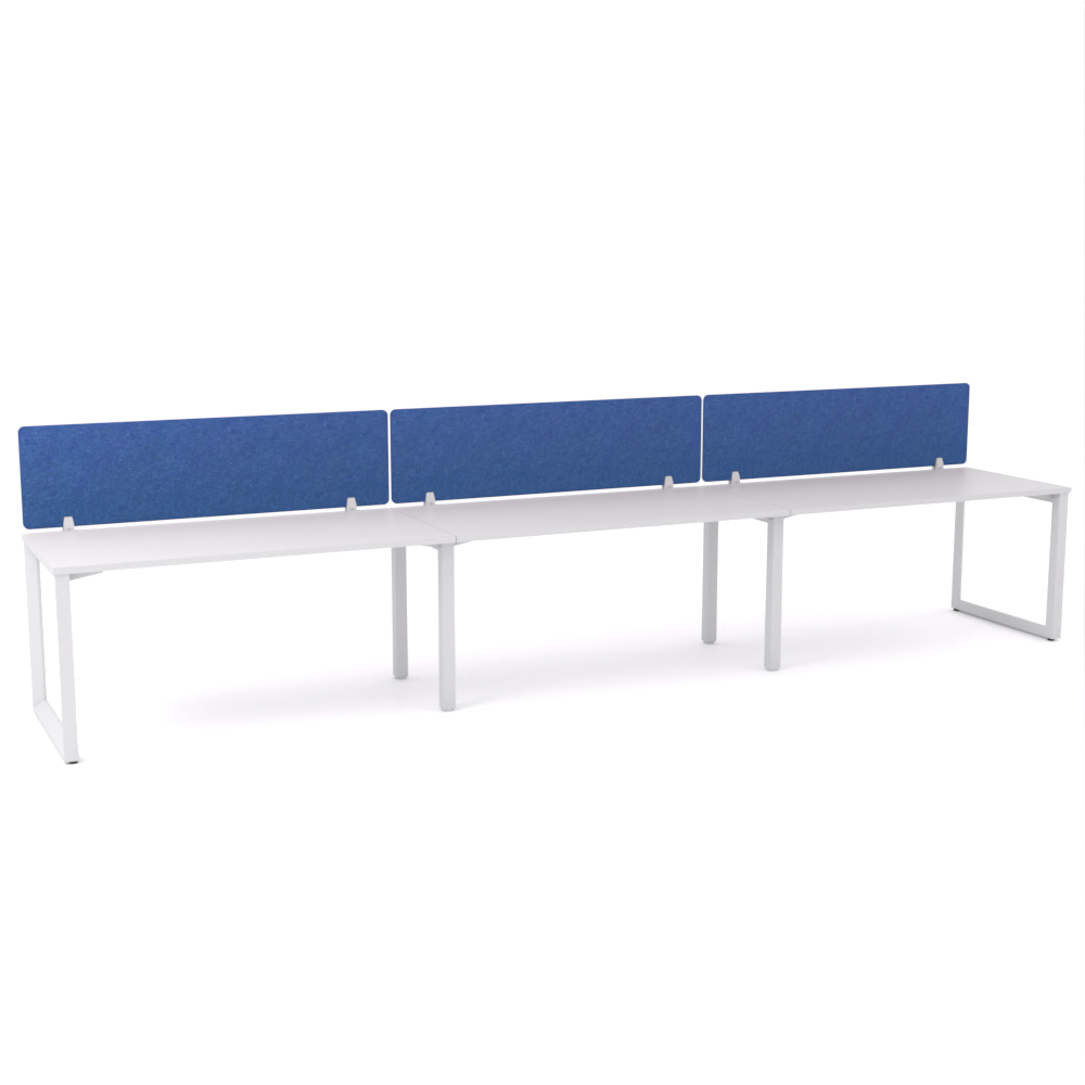 California Office Workstations (Loop Legs) 3-User Single-Sided Desk With AcoustiQ Screen (Cobalt Blue Screen)