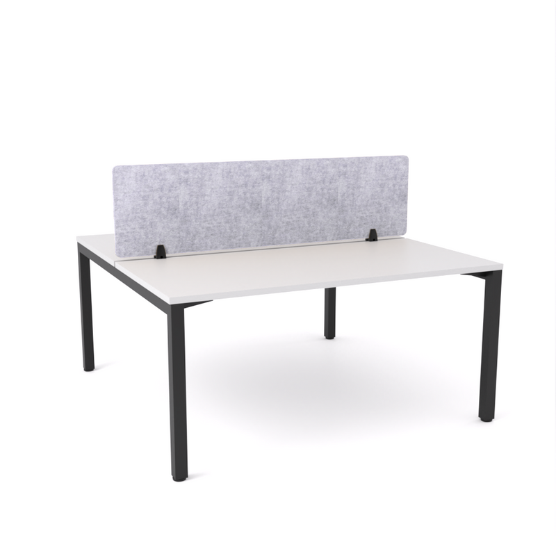 California Office Workstations (Straight Legs) 2-User Double-Sided Desk With AcoustiQ Screen (Marble Gray Screen)-Elite Office Furniture