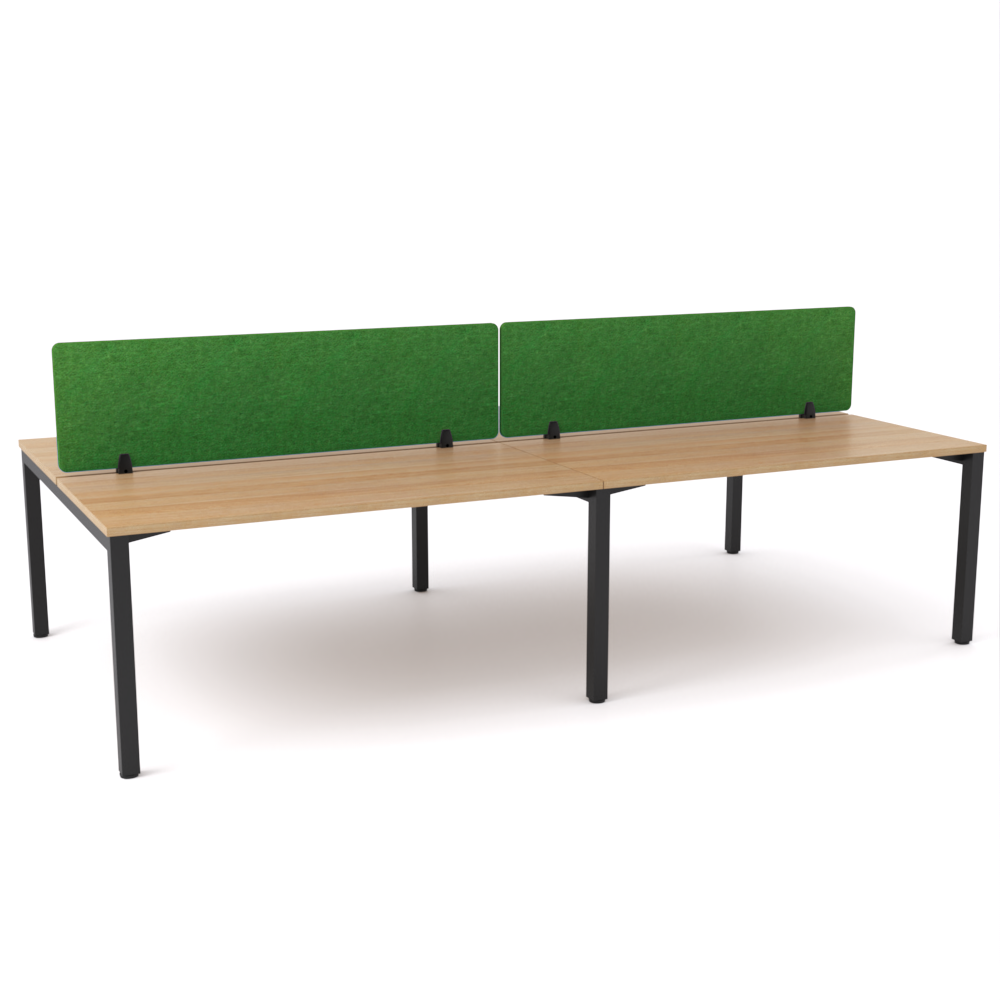 California Office Workstations (Straight Legs) 4-User Double-Sided Desk With AcoustiQ Screen (Green Screen)