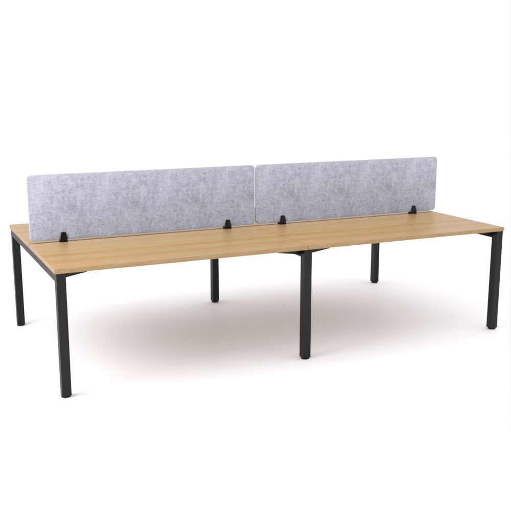 California Office Workstations (Straight Legs) 4-User Double-Sided Desk With AcoustiQ Screen (Marble Gray Screen)