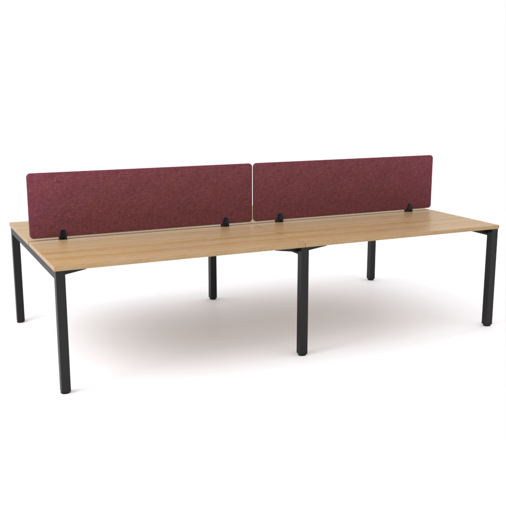 California Office Workstations (Straight Legs) 4-User Double-Sided Desk With AcoustiQ Screen (Maroon Screen)