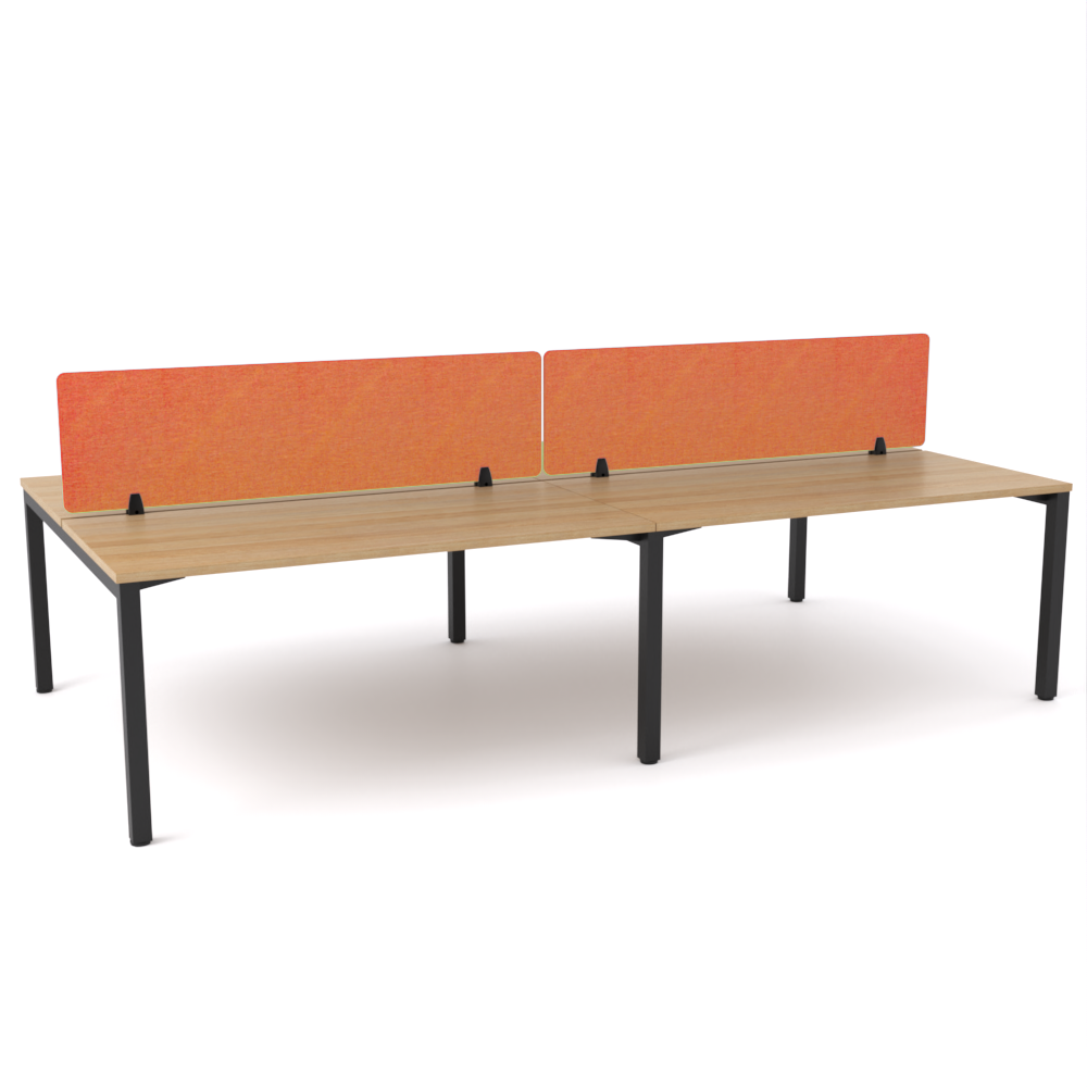 California Office Workstations (Straight Legs) 4-User Double-Sided Desk With AcoustiQ Screen (Orange Screen)