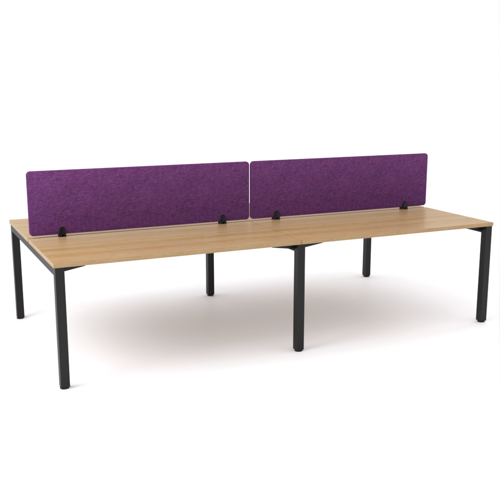 California Office Workstations (Straight Legs) 4-User Double-Sided Desk With AcoustiQ Screen (Purple Screen)