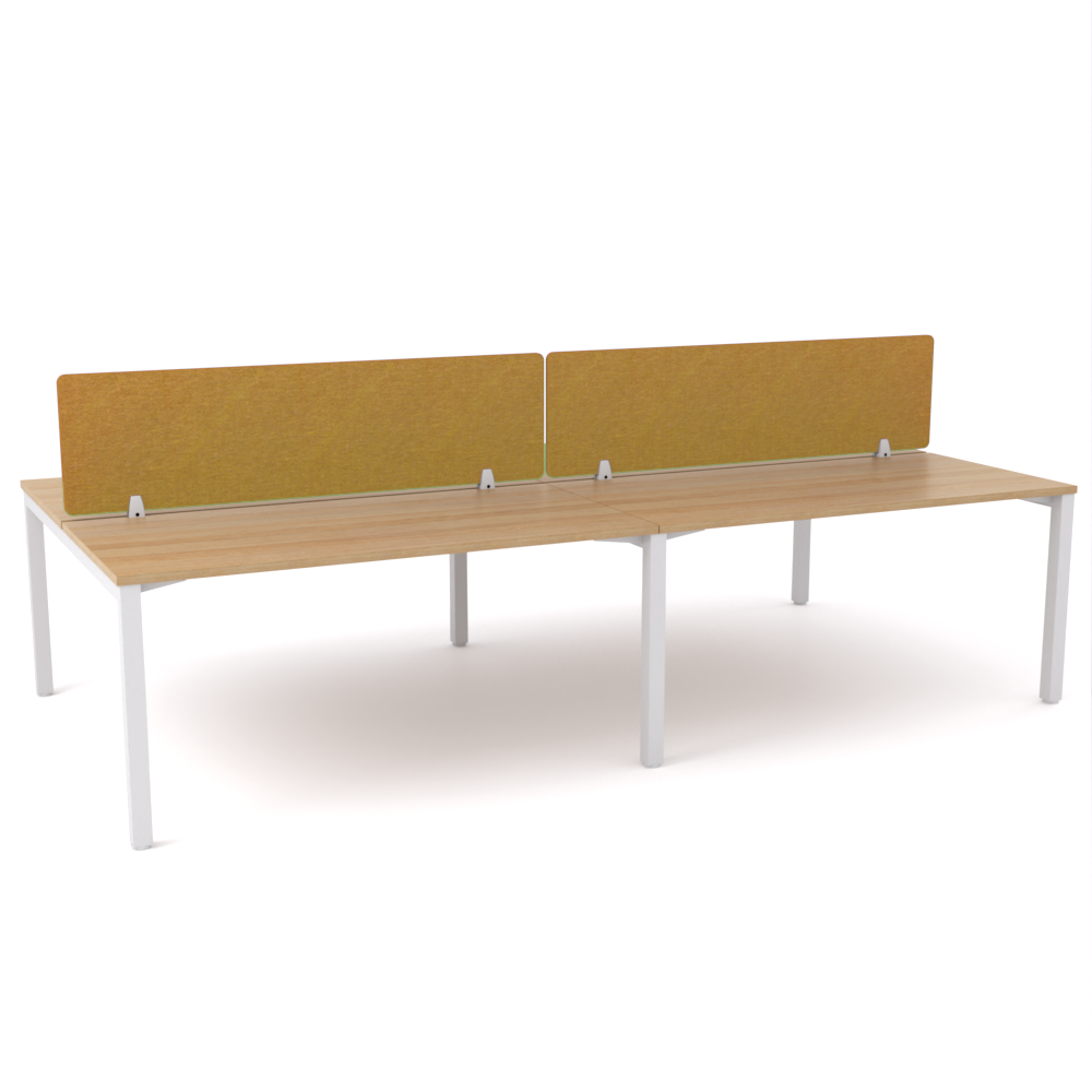 California Office Workstations (Straight Legs) 4-User Double-Sided Desk With AcoustiQ Screen (Golden Yellow Screen)