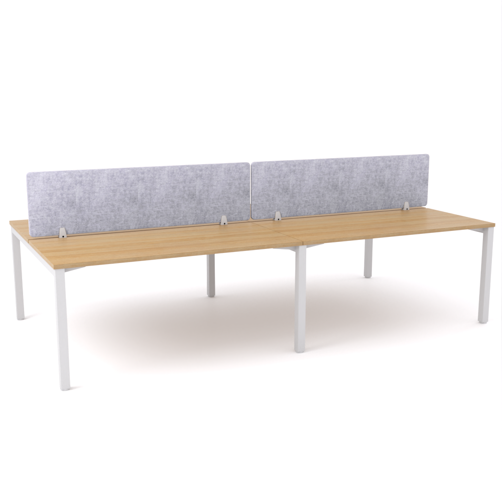 California Office Workstations (Straight Legs) 4-User Double-Sided Desk With AcoustiQ Screen (Marble Gray Screen)