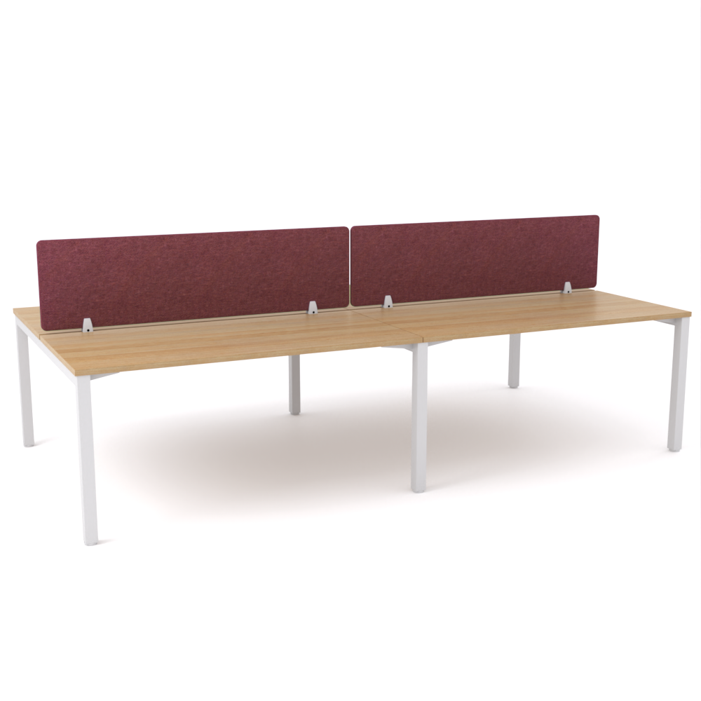California Office Workstations (Straight Legs) 4-User Double-Sided Desk With AcoustiQ Screen (Maroon Screen)