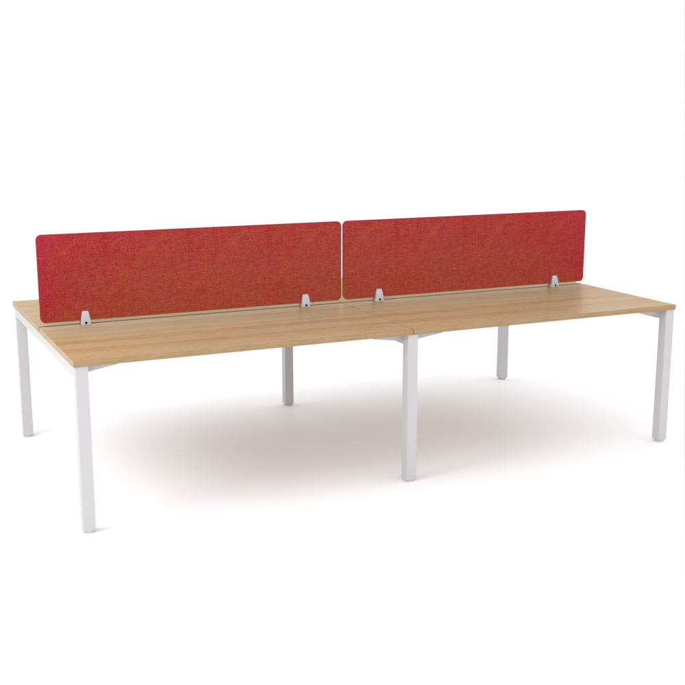 California Office Workstations (Straight Legs) 4-User Double-Sided Desk With AcoustiQ Screen (Red Screen)