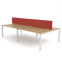 California Office Workstations (Straight Legs) 4-User Double-Sided Desk With AcoustiQ Screen (Red Screen)