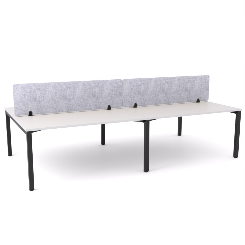 California Office Workstations (Straight Legs) 4-User Double-Sided Desk With AcoustiQ Screen (Marble Gray Screen)