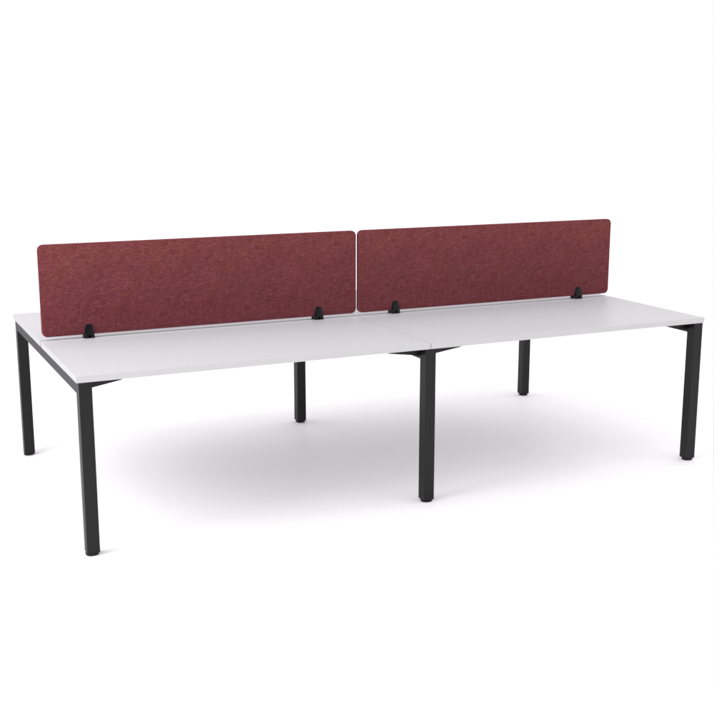 California Office Workstations (Straight Legs) 4-User Double-Sided Desk With AcoustiQ Screen (Maroon Screen)