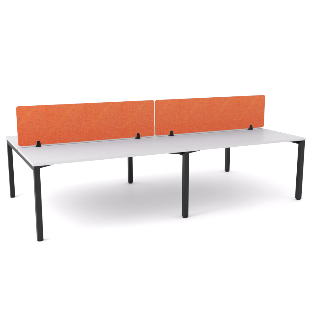 California Office Workstations (Straight Legs) 4-User Double-Sided Desk With AcoustiQ Screen (Orange Screen)