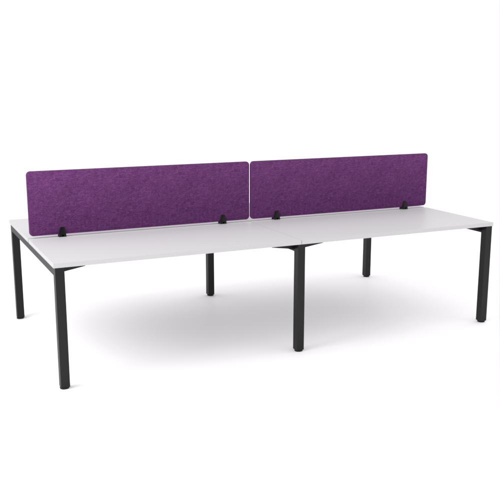 California Office Workstations (Straight Legs) 4-User Double-Sided Desk With AcoustiQ Screen (Purple Screen)