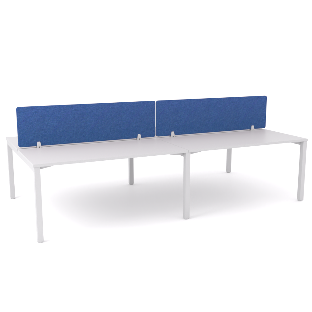 California Office Workstations (Straight Legs) 4-User Double-Sided Desk With AcoustiQ Screen (Cobalt Blue Screen)