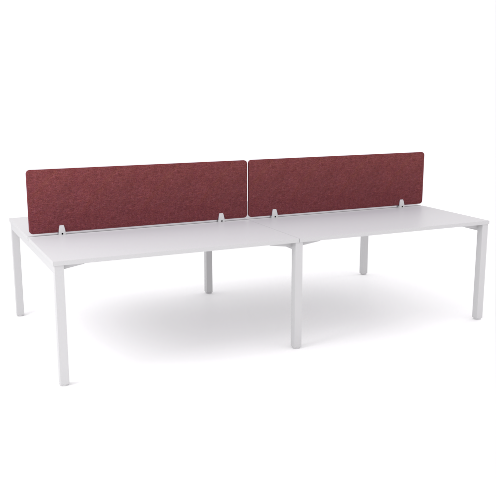 California Office Workstations (Straight Legs) 4-User Double-Sided Desk With AcoustiQ Screen (Maroon Screen)