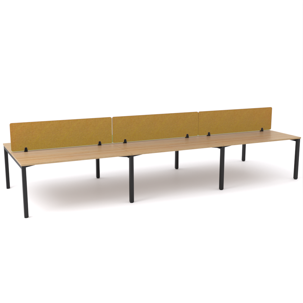 California Office Workstations (Straight Legs) 6-User Double-Sided Desk With AcoustiQ Screen (Golden Yellow Screen)