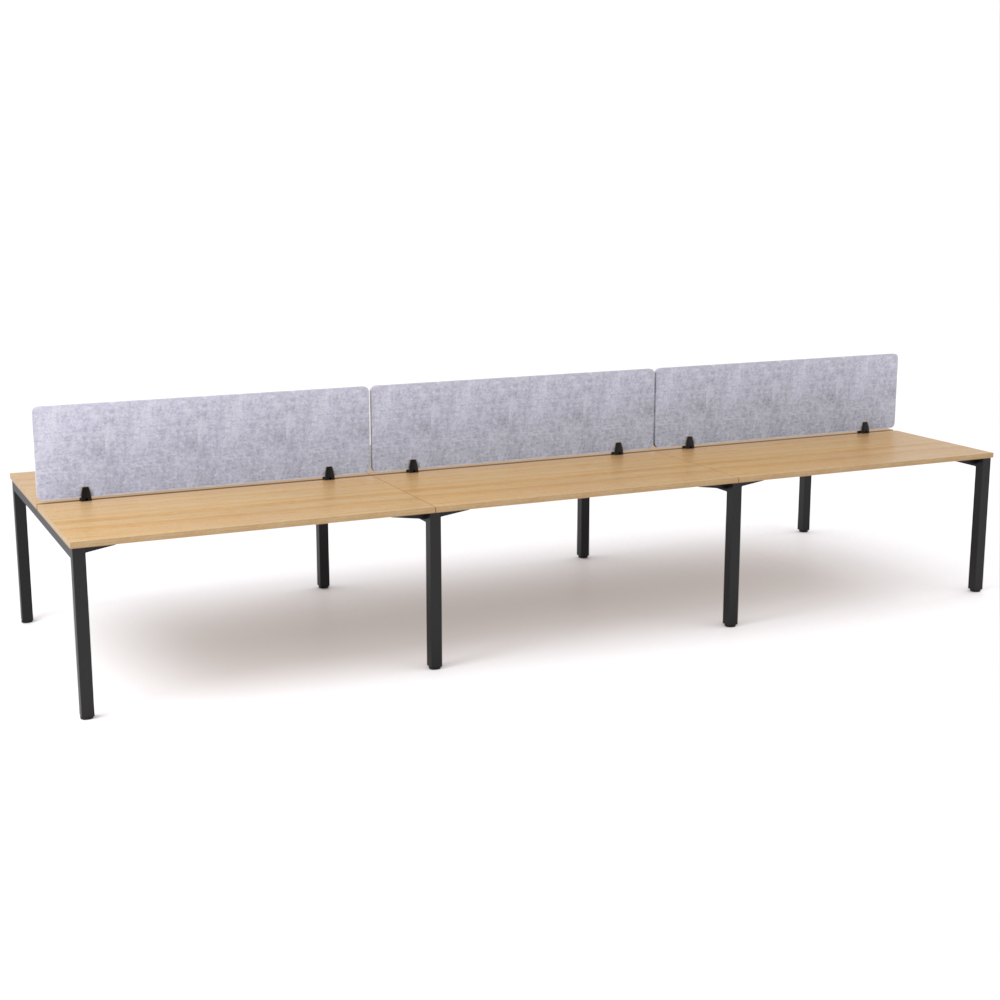 California Office Workstations (Straight Legs) 6-User Double-Sided Desk With AcoustiQ Screen (Marble Gray Screen)