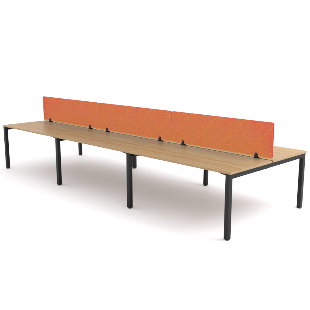 California Office Workstations (Straight Legs) 6-User Double-Sided Desk With AcoustiQ Screen (Orange Screen)