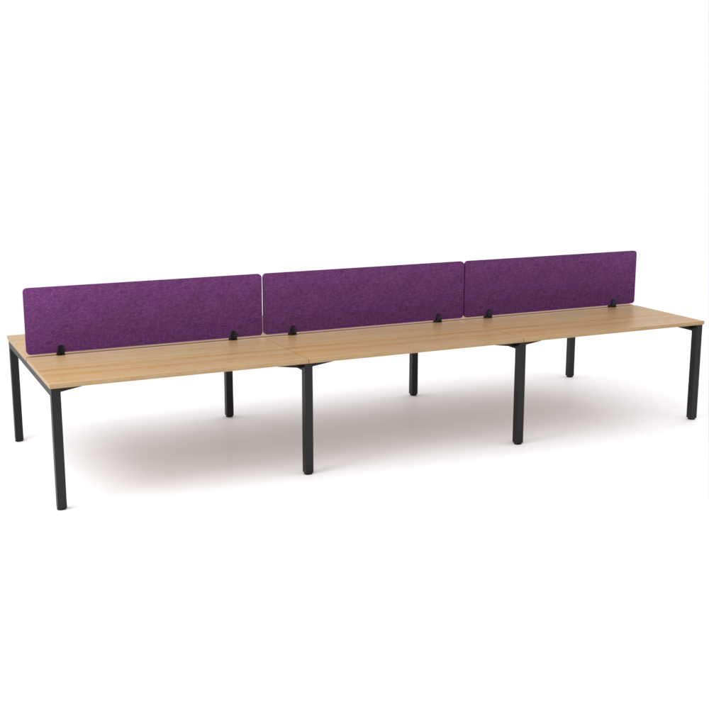 California Office Workstations (Straight Legs) 6-User Double-Sided Desk With AcoustiQ Screen (Purple Screen)