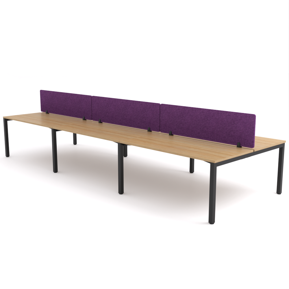 California Office Workstations (Straight Legs) 6-User Double-Sided Desk With AcoustiQ Screen (Purple Screen)