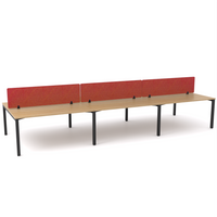 California Office Workstations (Straight Legs) 6-User Double-Sided Desk With AcoustiQ Screen (Red Screen)