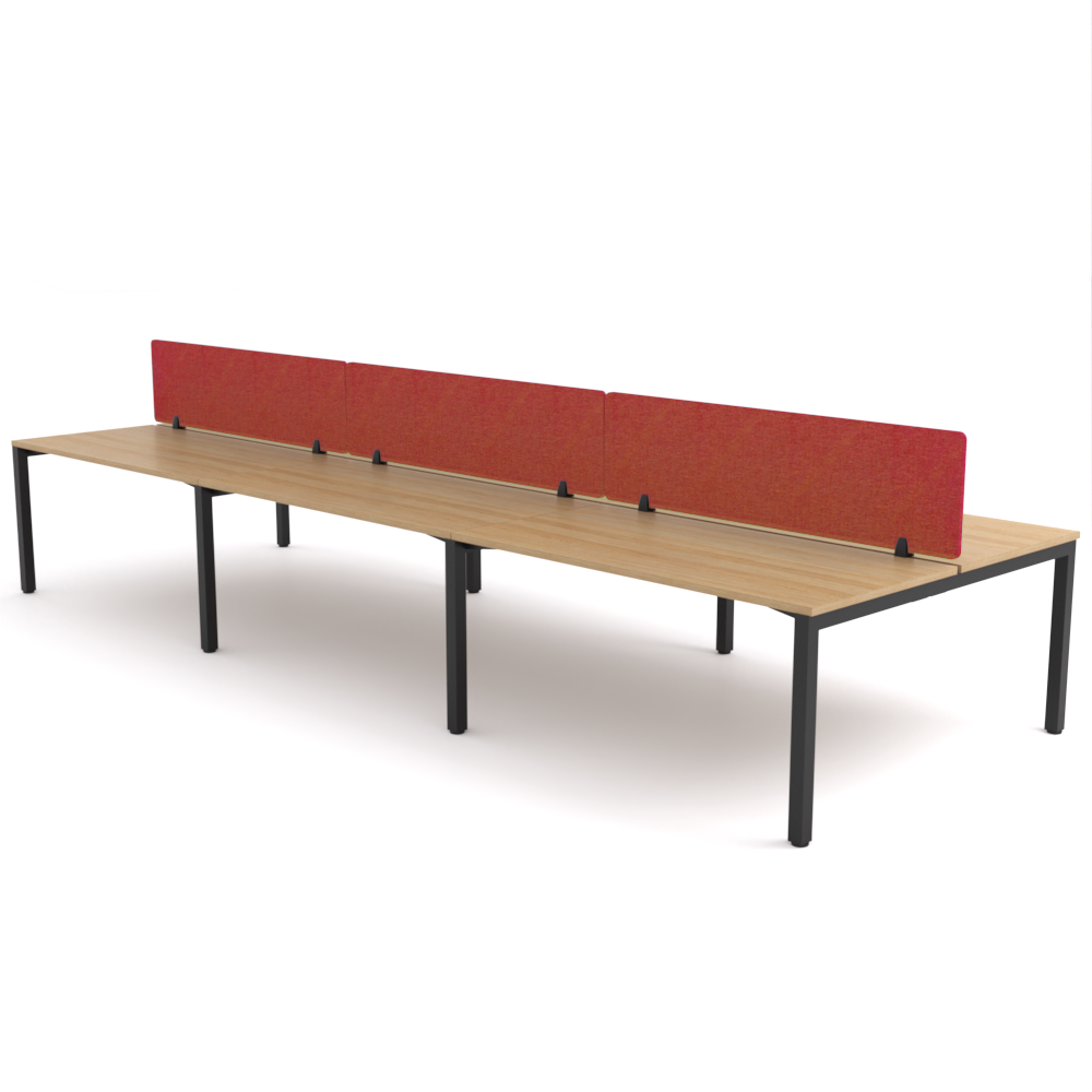 California Office Workstations (Straight Legs) 6-User Double-Sided Desk With AcoustiQ Screen (Red Screen)