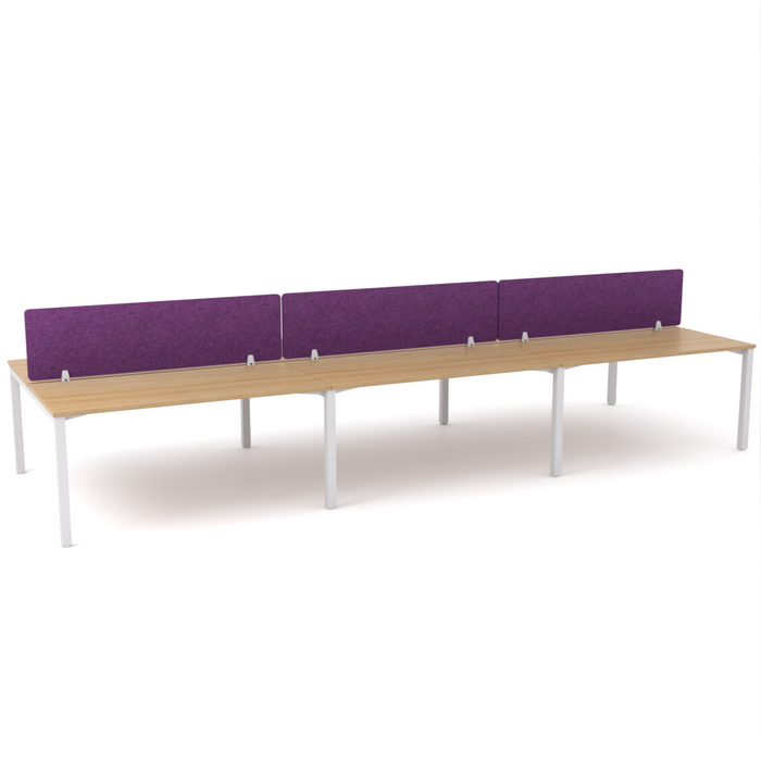 California Office Workstations (Straight Legs) 6 User Double-Sided Desks With AcoustiQ Screen (Purple Screen)