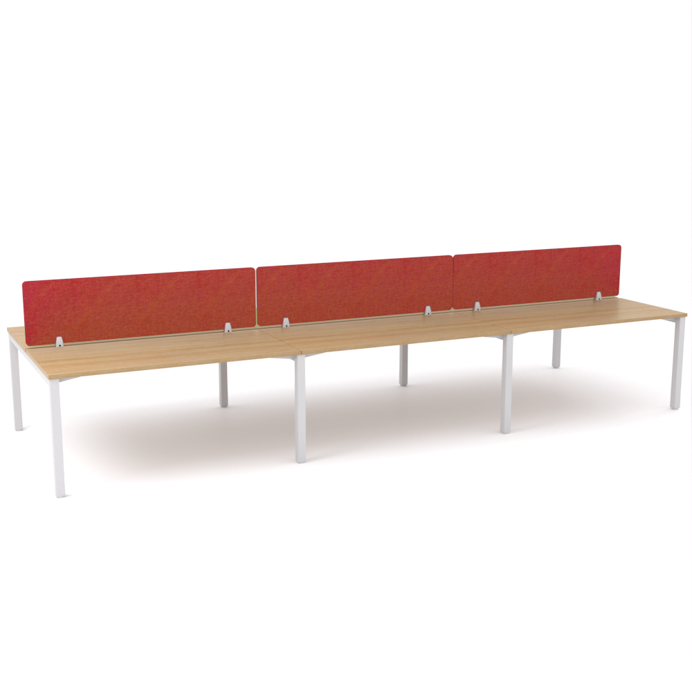 California Office Workstations (Straight Legs) 6-User Double-Sided Desk With AcoustiQ Screen (Red Screen)