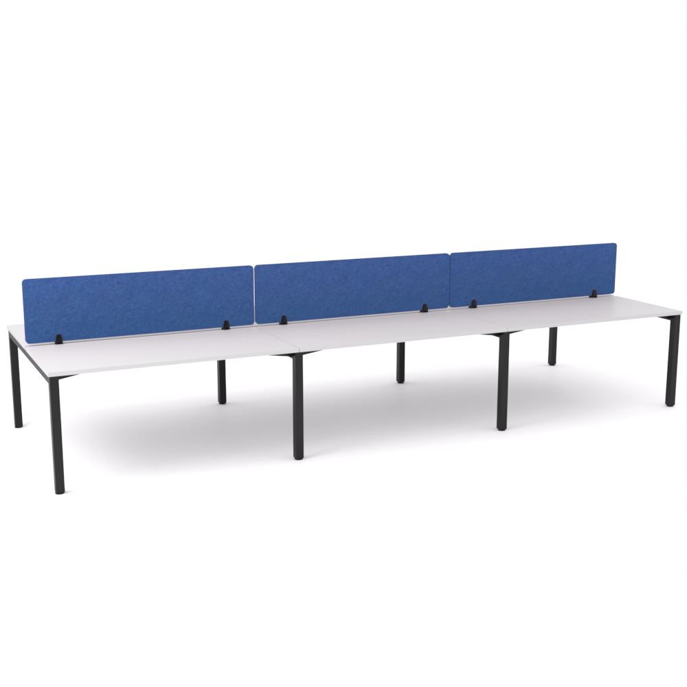 California Office Workstations (Straight Legs) 6-User Double-Sided Desk With AcoustiQ Screen (Cobalt Blue Screen)