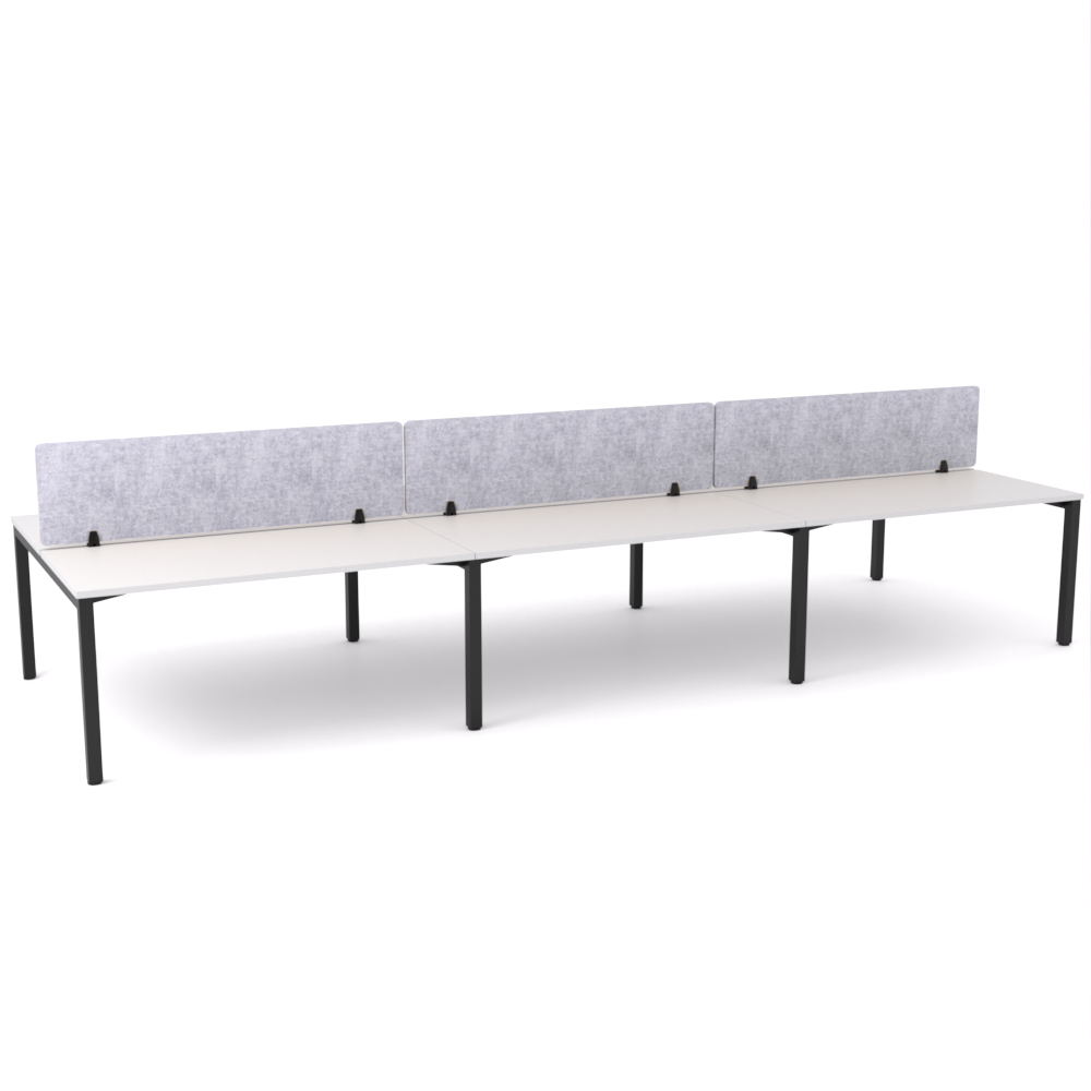 California Office Workstations (Straight Legs) 6-User Double-Sided Desk With AcoustiQ Screen (Marble Gray Screen)