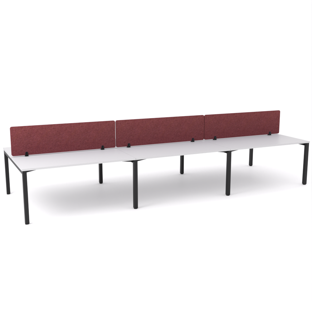 California Office Workstations (Straight Legs) 6-User Double-Sided Desk With AcoustiQ Screen (Maroon Screen)