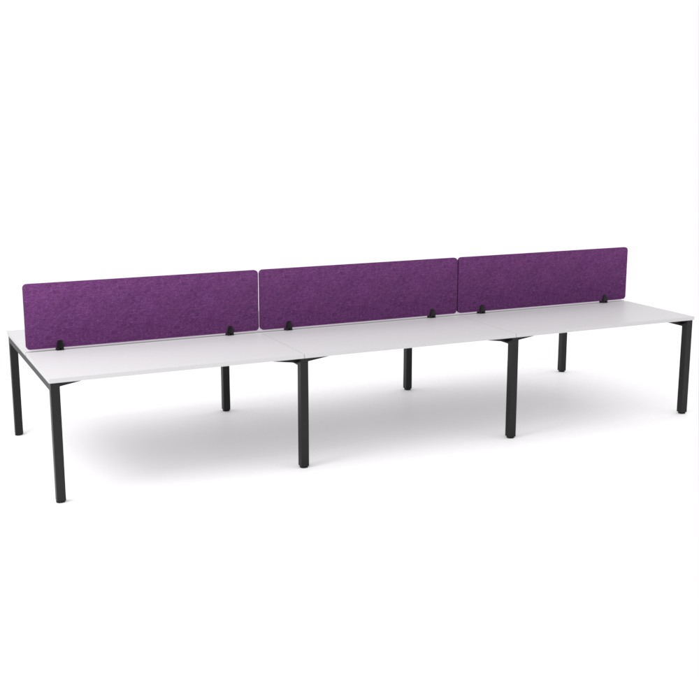 California Office Workstations (Straight Legs) 6-User Double-Sided Desk With AcoustiQ Screen (Purple Screen)