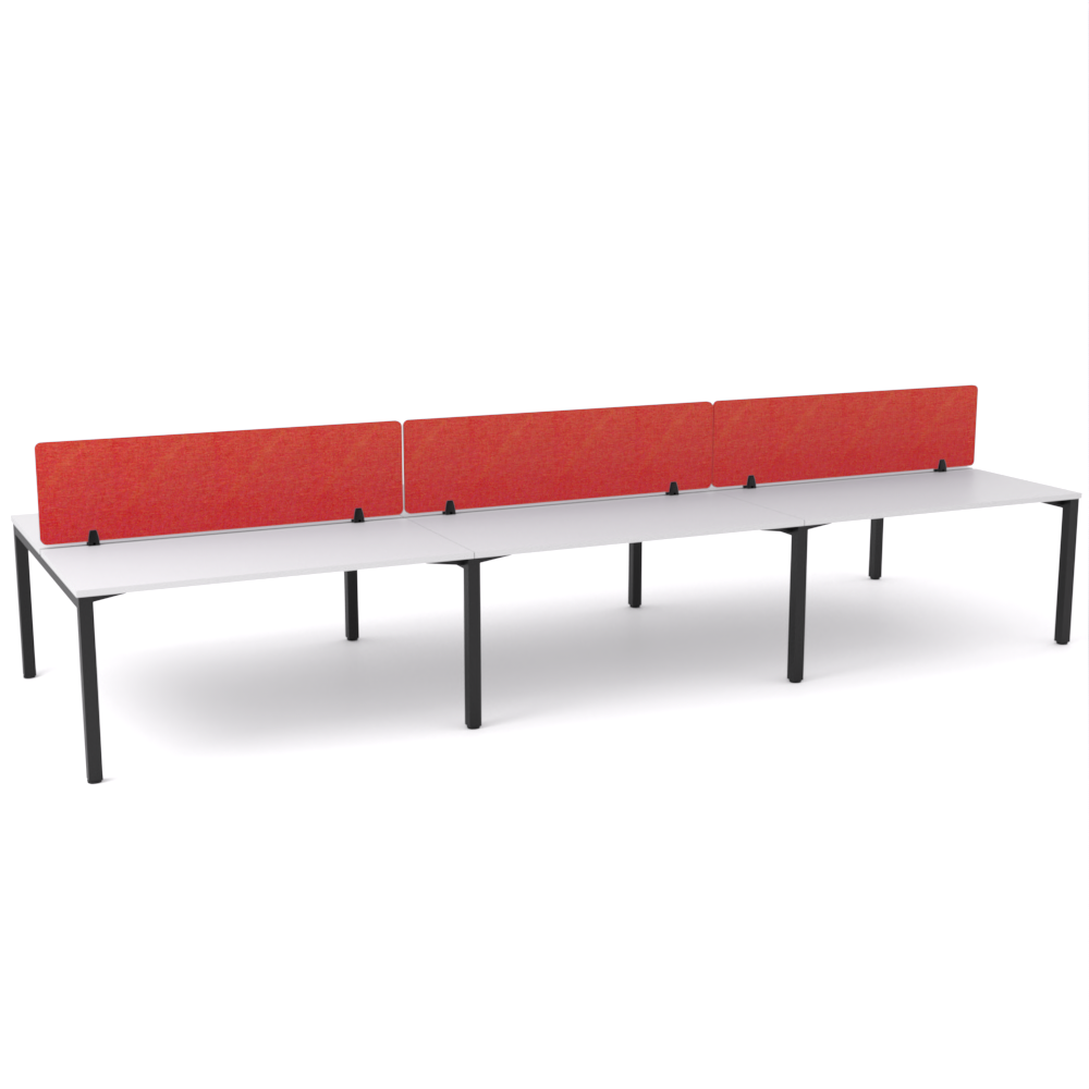California Office Workstations (Straight Legs) 6-User Double-Sided Desk With AcoustiQ Screen (Red Screen)