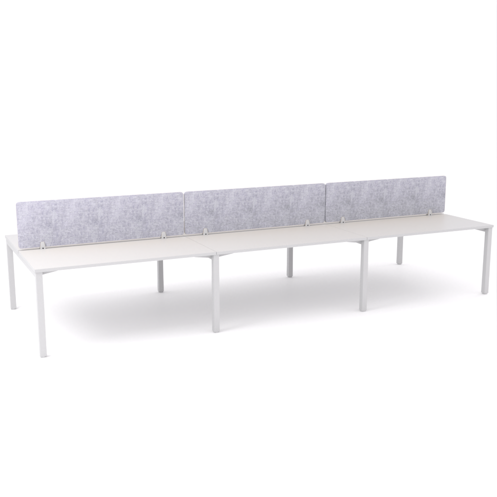 California Office Workstations (Straight Legs) 6-User Double-Sided Desk With AcoustiQ Screen (Marble Gray Screen)