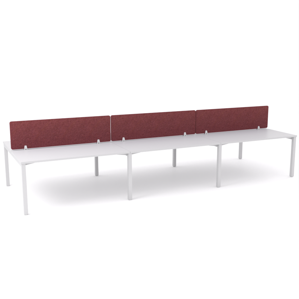 California Office Workstations (Straight Legs) 6-User Double-Sided Desk With AcoustiQ Screen (Maroon Screen)