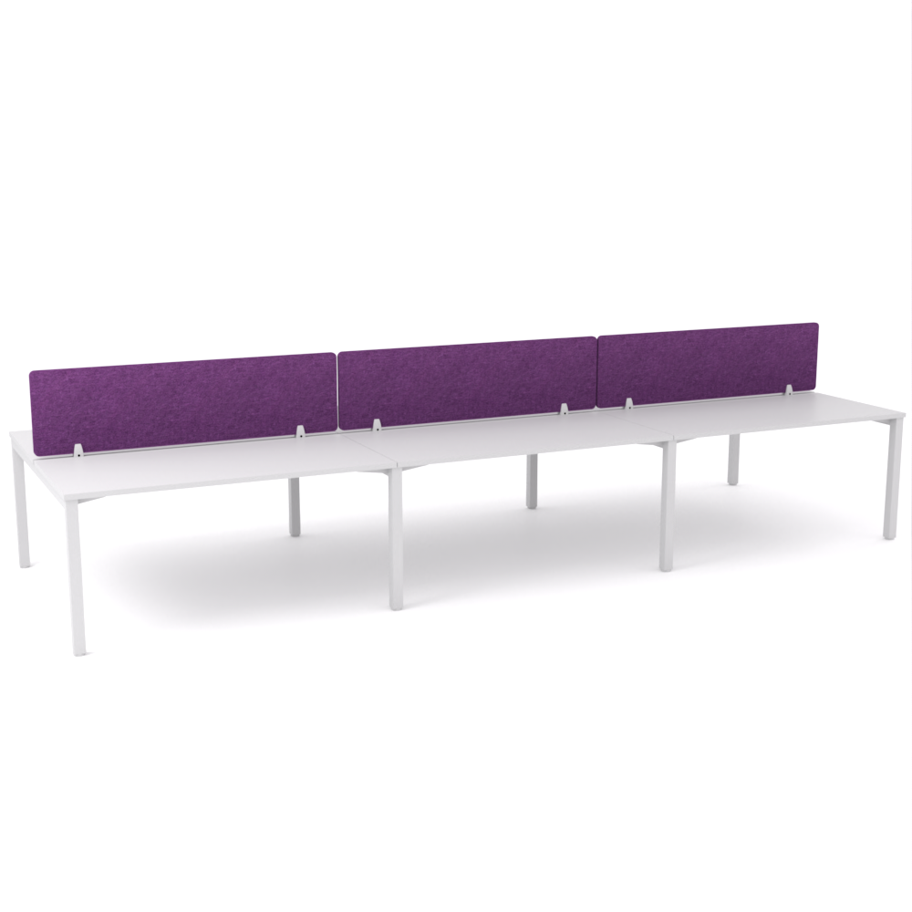 California Office Workstations (Straight Legs) 6-User Double-Sided Desk With AcoustiQ Screen (Purple Screen)