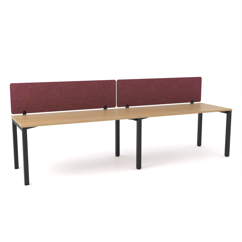 California Office Workstations (Straight Legs) 2-User Single-Sided Desk With AcoustiQ Screen (Maroon Screen)