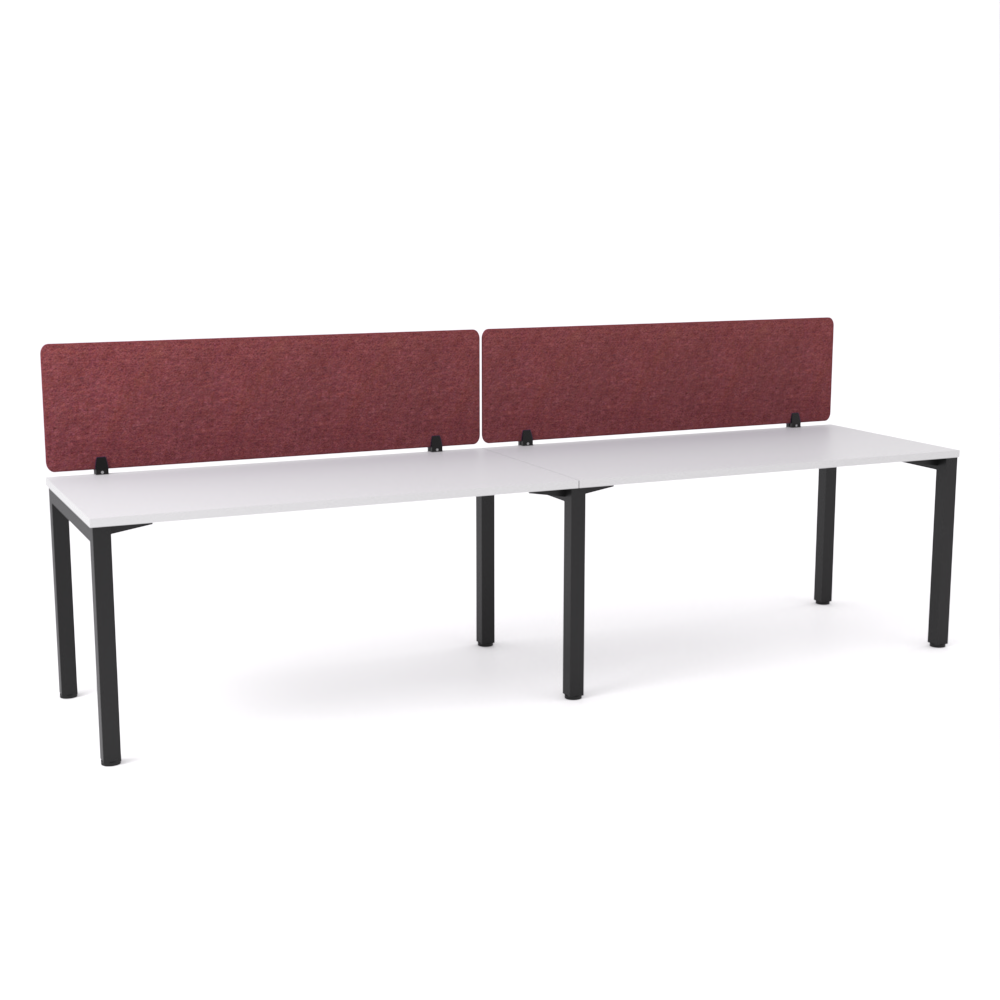 California Office Workstations (Straight Legs) 2-User Single-Sided Desk With AcoustiQ Screen (Maroon Screen)