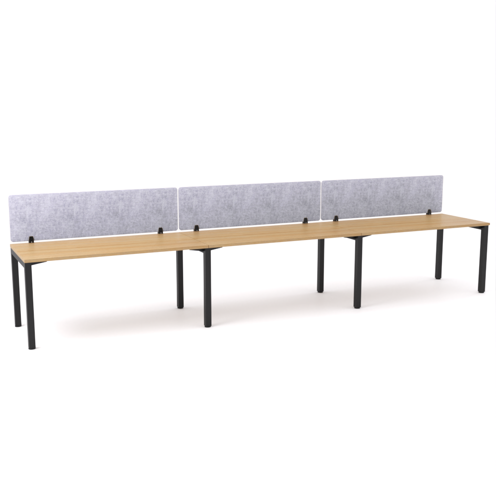 California Office Workstations (Straight Legs) 3-User Single-Sided Desk With AcoustiQ Screen (Marble Gray Screen)