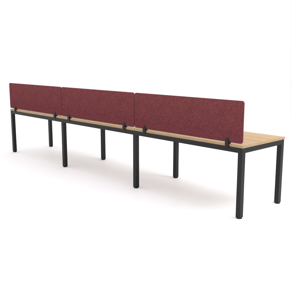 California Office Workstations (Straight Legs) 3-User Single-Sided Desk With AcoustiQ Screen (Maroon Screen)
