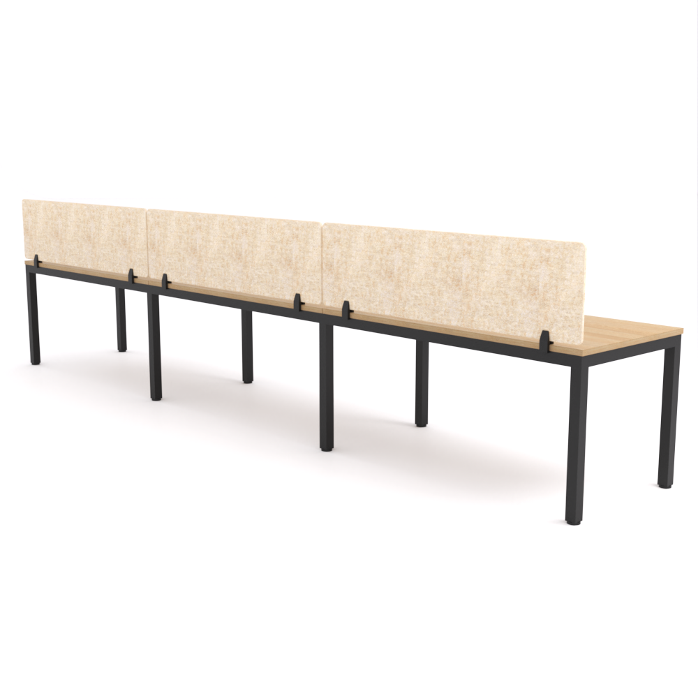 California Office Workstations (Straight Legs) 3-User Single-Sided Desk With AcoustiQ Screen (Natural Screen)