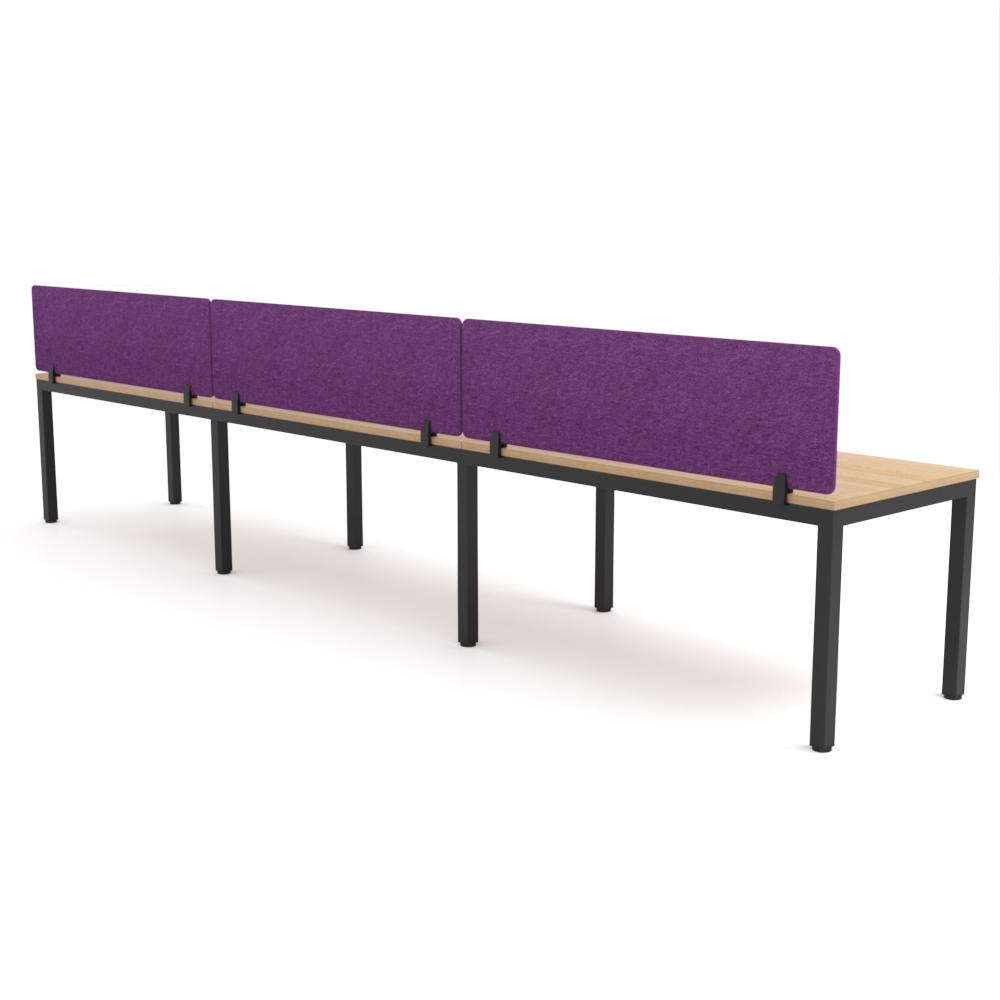 California Office Workstations (Straight Legs) 3-User Single-Sided Desk With AcoustiQ Screen (Purple Screen)