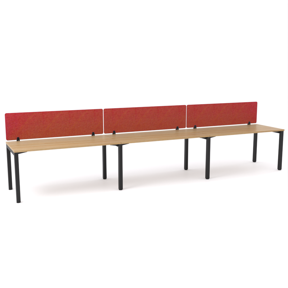 California Office Workstations (Straight Legs) 3-User Single-Sided Desk With AcoustiQ Screen (Red Screen)