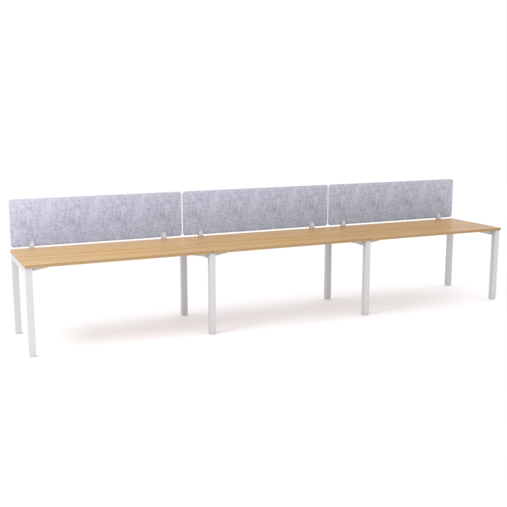 California Office Workstations (Straight Legs) 3-User Single-Sided Desk With AcoustiQ Screen (Marble Gray Screen)