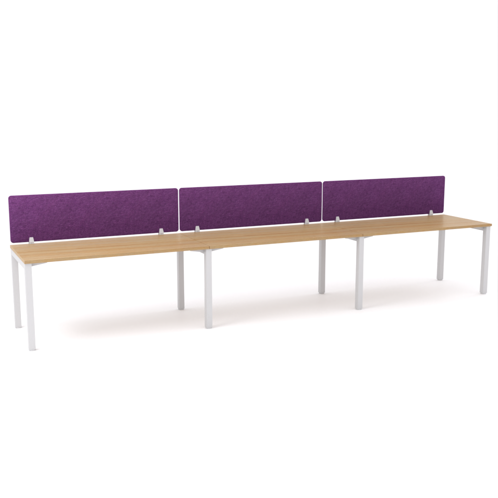 California Office Workstations (Straight Legs) 3-User Single-Sided Desk With AcoustiQ Screen (Purple Screen)
