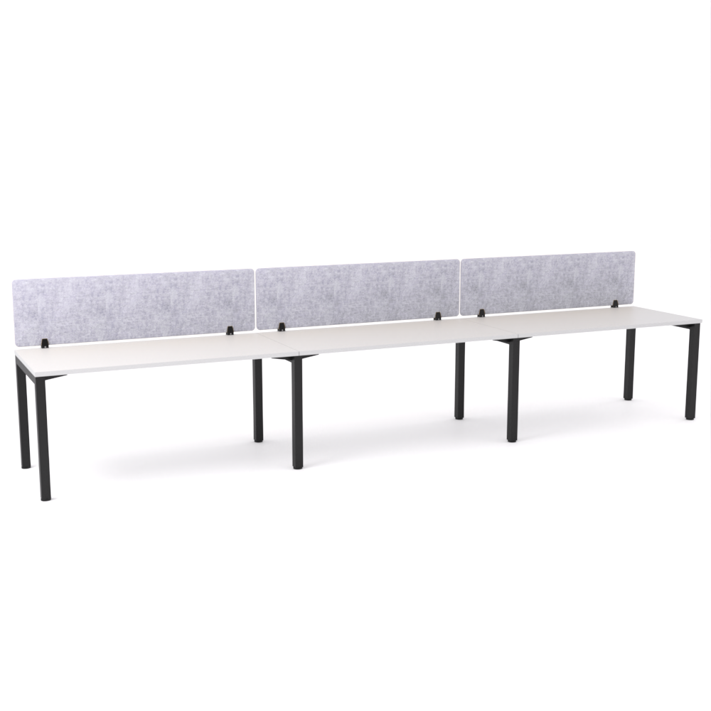 California Office Workstations (Straight Legs) 3-User Single-Sided Desk With AcoustiQ Screen (Marble Gray Screen)