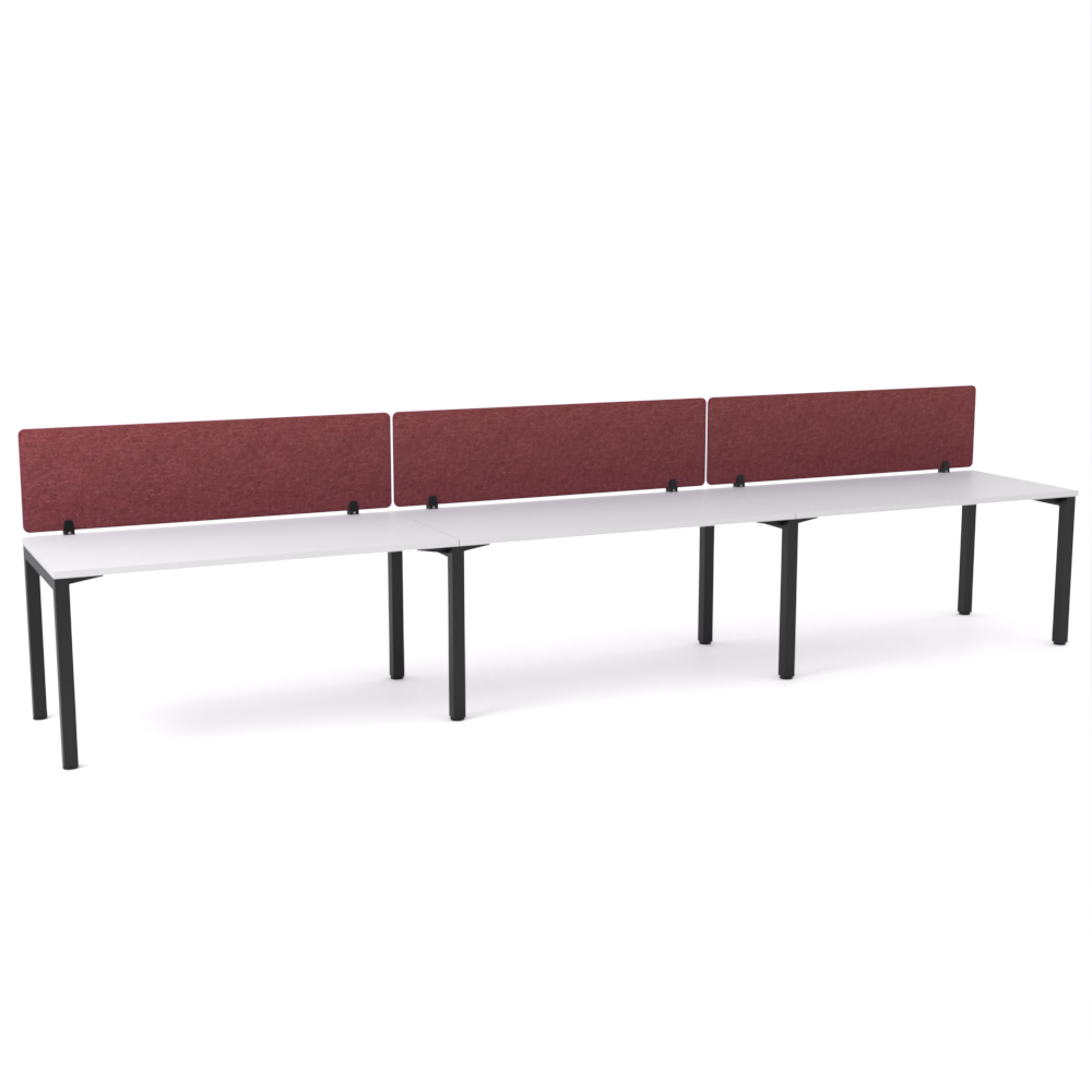 California Office Workstations (Straight Legs) 3-User Single-Sided Desk With AcoustiQ Screen (Maroon Screen)