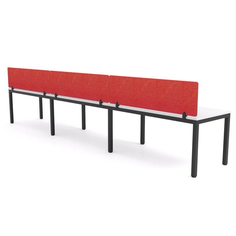 California Office Workstations (Straight Legs) 3-User Single-Sided Desk With AcoustiQ Screen (Red Screen)